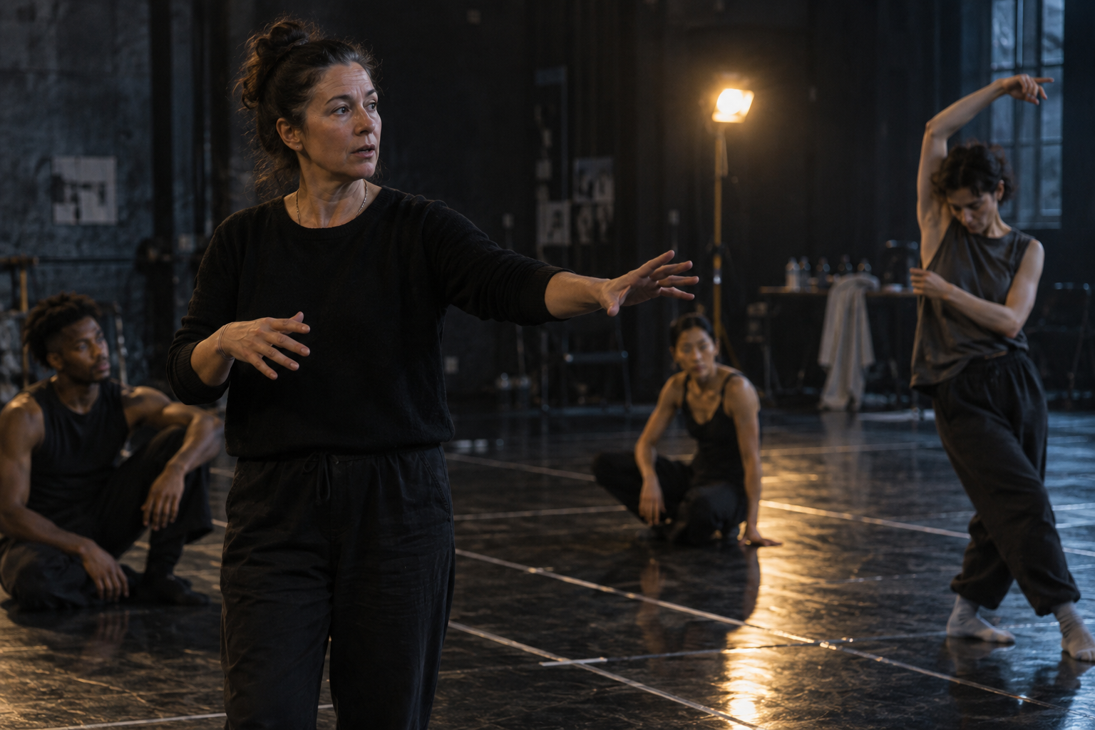 Artistic director Mara Venn guides dancers in rehearsal